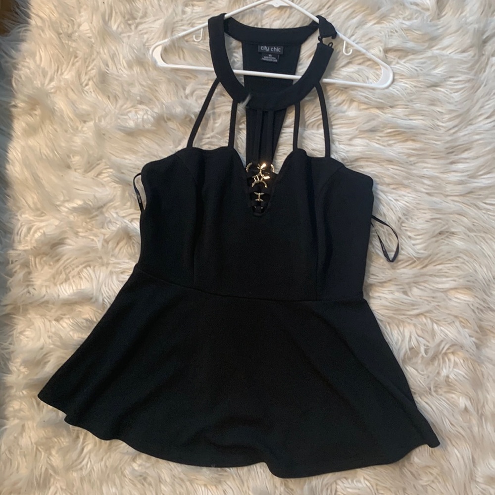 Cute city chic halter top with peplum bottom and chain detail! Never worn!
